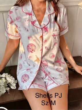UK Beach ShellS Pajama Set Pink/Peach/white Sz M
